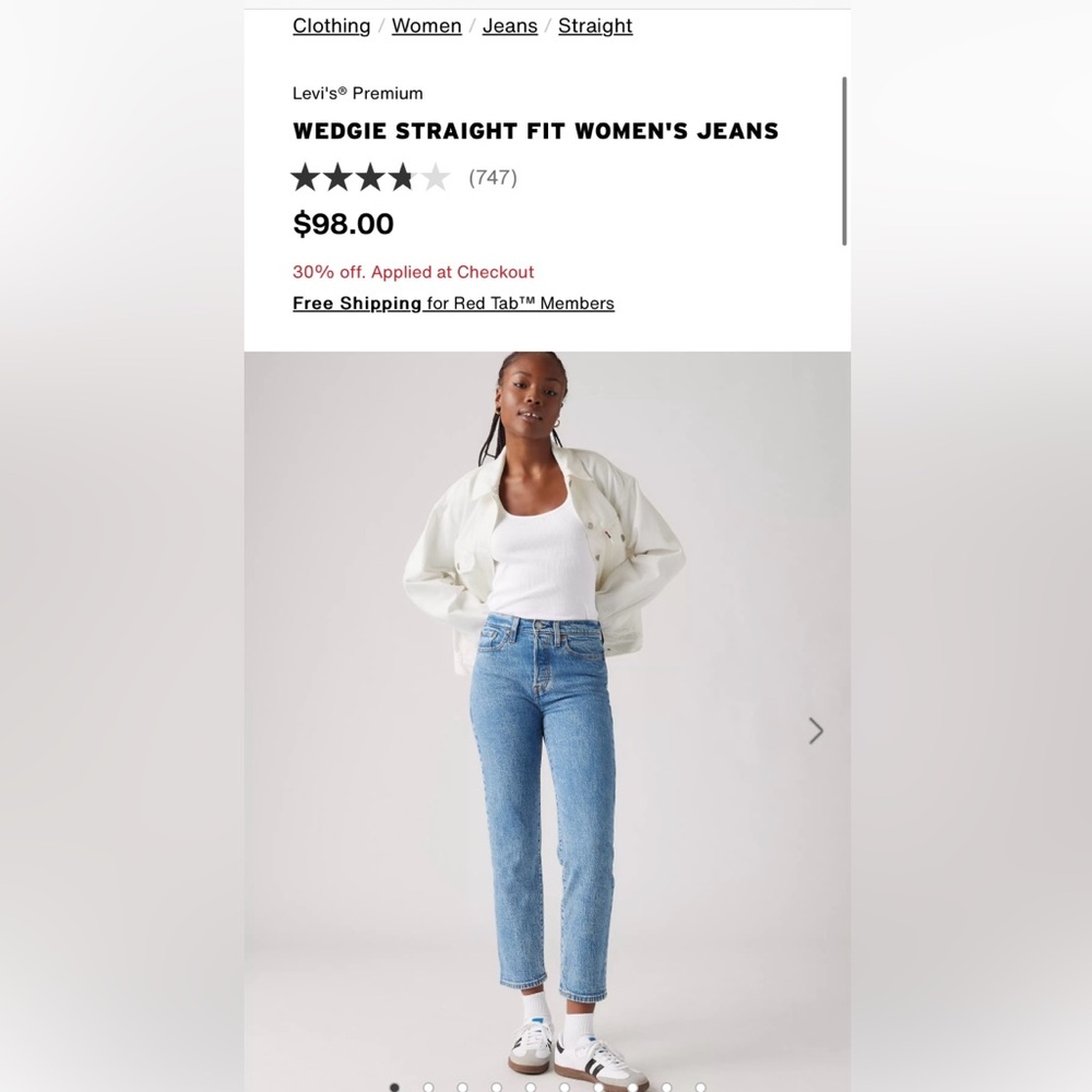 LEVIS WEDGIE STRAIGHT-30X28; never worn; color: space to think